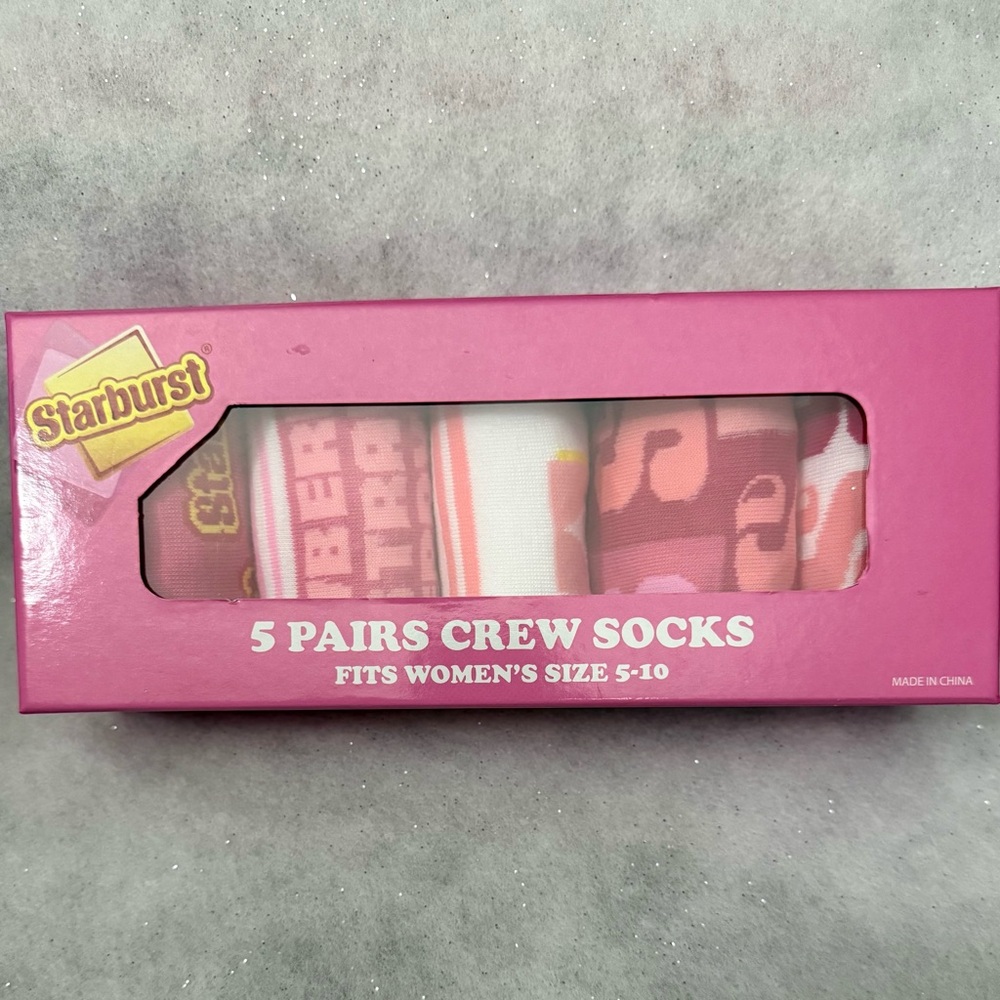 Starburst Pink and White Vibes Crew Socks, 5 Pair Set